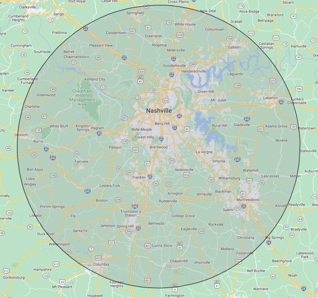 Fitz Roofing - Franklin Service area map